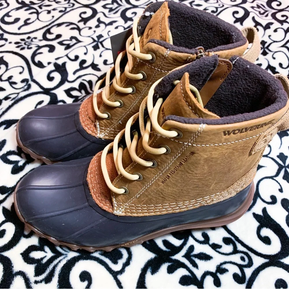 nwt Wolverine Torrent Waterproof Duck Boot Leather Lace Up Boot Tan Brown Cognac